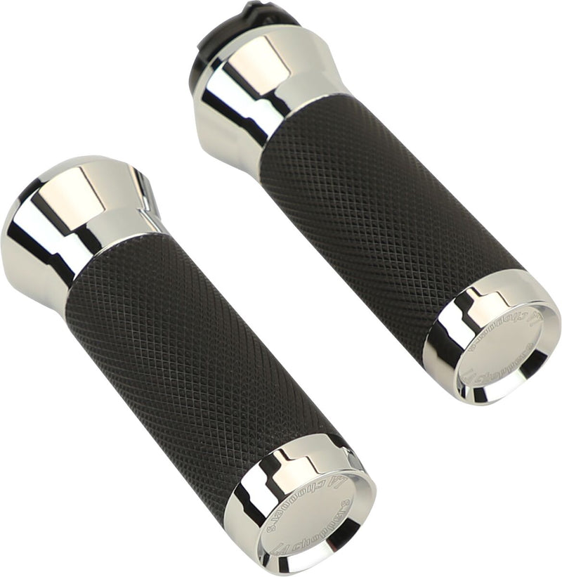 LA Choppers Grips Chrome Silver Cable Closed End Aluminium Rubber Pair