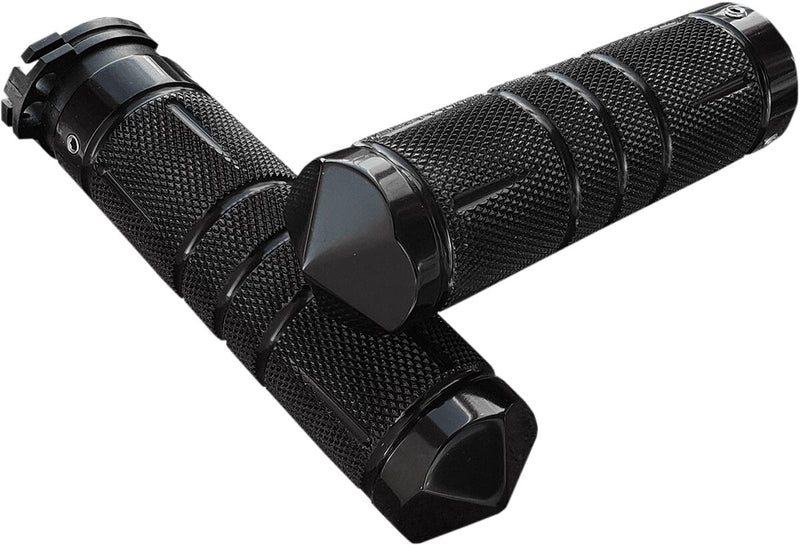 Accutronix Black Knurled Diamond Grips for Cable for Harley-Davidson Touring, Softail, Sportster & Dyna 1978-2022