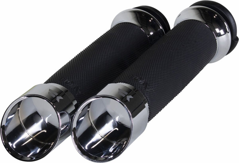 Khrome Werks Edge Grips - Custom Contour /  Edge, Pair, Aluminum /  Rubber - Chrome for Harley-Davidson Touring, Softail, Dyna & Trike 2008-2024