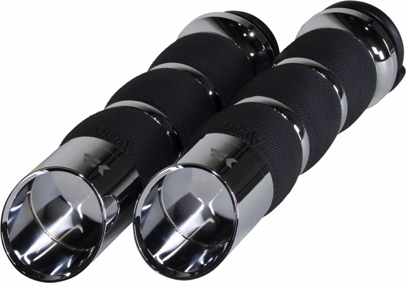 Khrome Werks Edge Grips - Air Cushion /  Edge, Pair, Aluminum /  Rubber - Chrome for Harley-Davidson Touring, Softail, Dyna & Trike 2008-2024