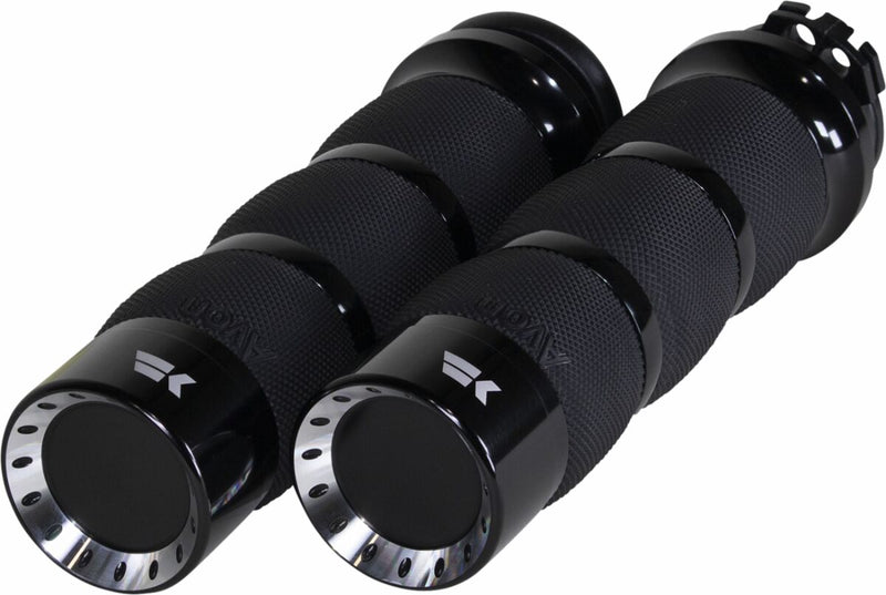 Khrome Werks Turbine Grips - Air Cushion /  Turbine, Cable /  Closed End /  No Flange /  No Waffle, Pair - Black for Harley-Davidson Touring, Softail, Sportster & Dyna 1982-2024