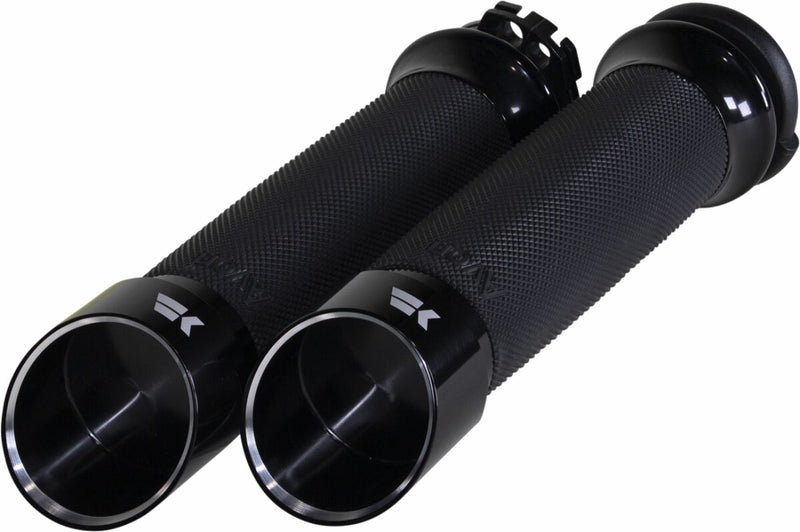 Khrome Werks Edge Grips - Pair, Aluminum /  Rubber, Cable /  Closed End /  No Flange /  No Waffle - Black for Harley-Davidson Touring, Softail, Sportster & Dyna 1982-2024