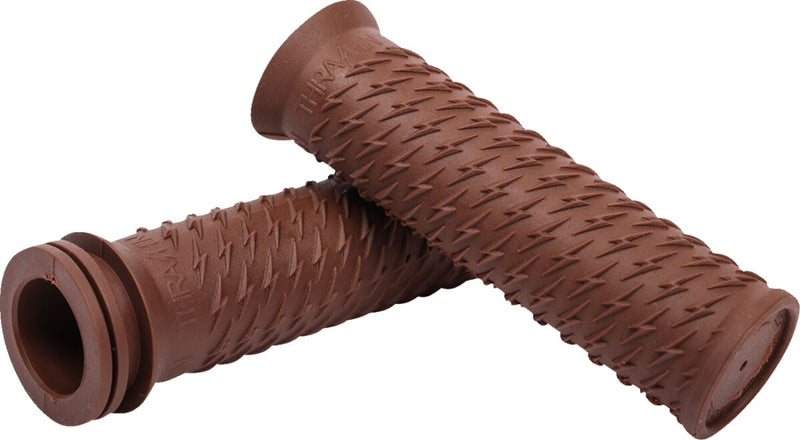 Thrashin' Supply Co. Bolt Grips - Pair, Closed End /  Flange /  No Waffle /  Thunder /  Universal, Composite - Brown / Flat