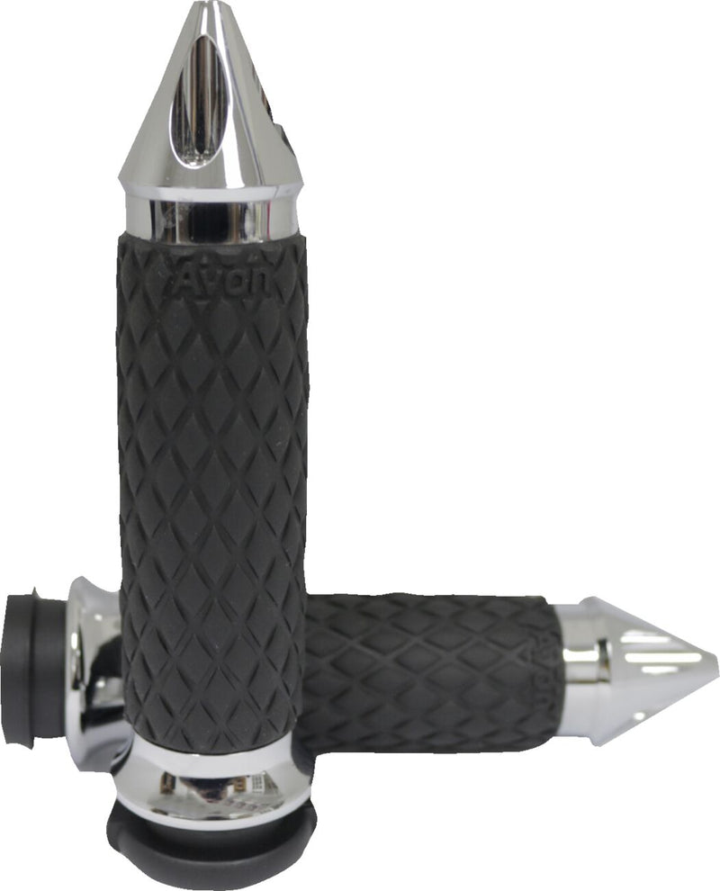 Avon Grips Diamond Contour Grips - Aluminum /  Rubber, Cable /  Closed End /  Diamond Knurled /  No Flange /  No Waffle /  Spiked for Harley-Davidson Touring, Softail, Dyna & Trike