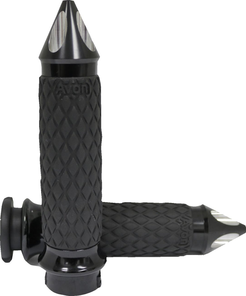 Avon Grips Diamond Contour Grips - Custom Contour, Pair, Aluminum /  Rubber - Anodized / Black for Harley-Davidson Touring, Softail, Dyna & Trike 2007-2024