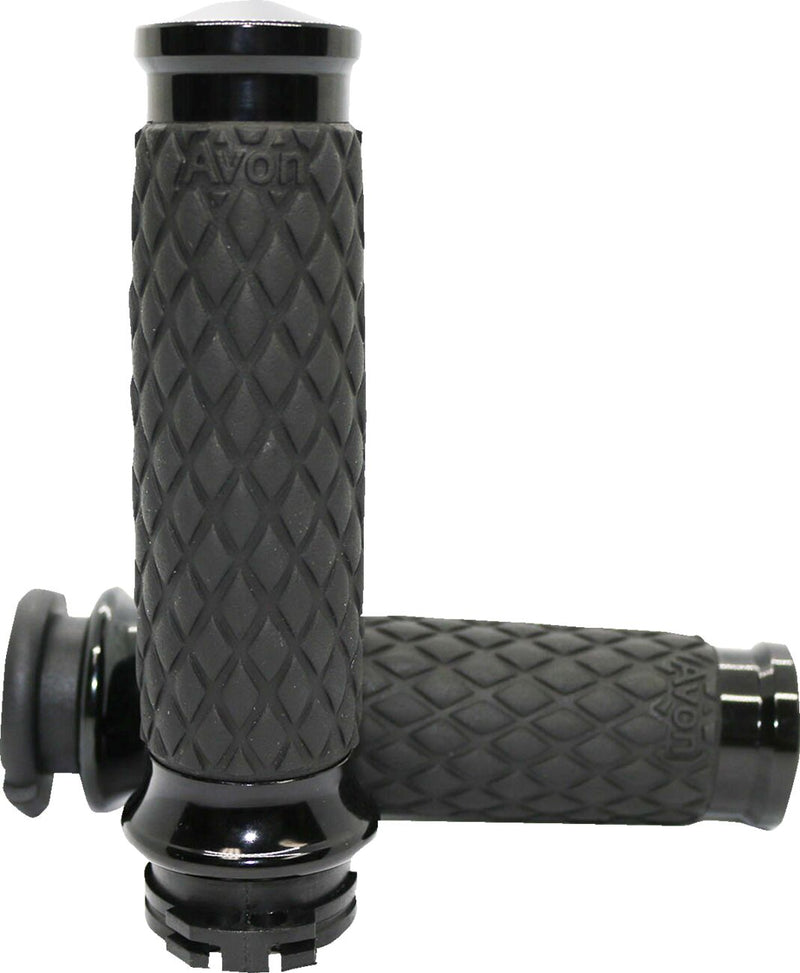 Avon Grips Diamond Contour Grips - Cable /  Closed End /  Diamond Knurled /  No Flange /  No Waffle, Aluminum /  Rubber, 11,7 cm for Harley-Davidson Touring, Softail, Dyna & Trike