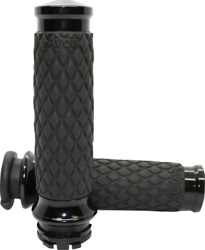 Avon Grips Diamond Contour Grips - Aluminum /  Rubber, Pair, Custom Contour - Anodized / Black for Harley-Davidson Touring, Softail, Dyna & Trike 2007-2024