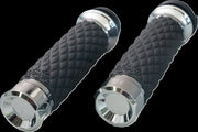 Khrome Werks Klassic Grips for 2008-2025 Harley-Davidson Custom Contour Chrome Silver Closed End Diamond Knurled Aluminium Pair