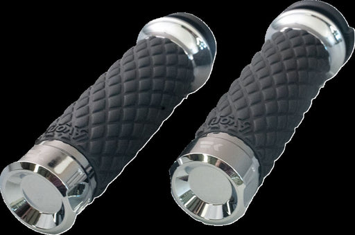 Khrome Werks Klassic Grips for 2008-2025 Harley-Davidson Custom Contour Chrome Silver Closed End Diamond Knurled Aluminium Pair