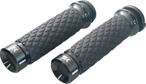 Khrome Werks Klassic Grips for 2008-2025 Harley-Davidson Custom Contour Black Closed End Diamond Knurled Aluminium Pair