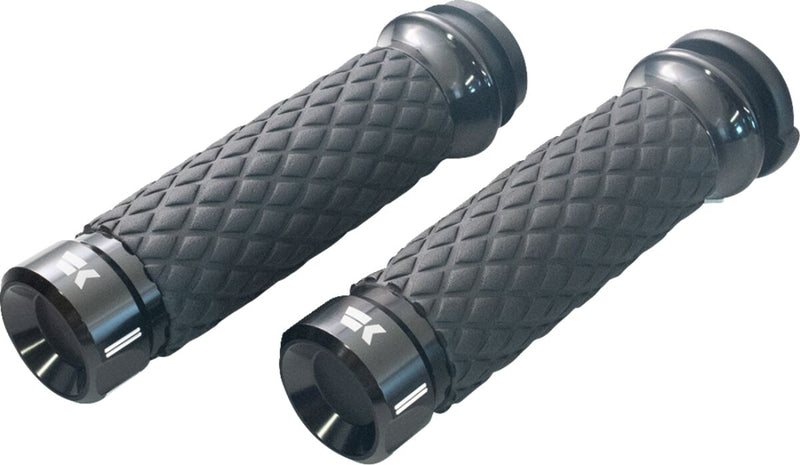 Khrome Werks Klassic Grips for 2008-2025 Harley-Davidson Custom Contour Black Closed End Diamond Knurled Aluminium Pair #500300