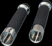 Khrome Werks Edge Grips for 2008-2025 Harley-Davidson Custom Contour Chrome Silver Closed End Diamond Knurled Aluminium Rubber Pair #500315