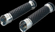 Khrome Werks Edge Grips for 2008-2025 Harley-Davidson Custom Contour Chrome Silver Closed End Diamond Knurled Aluminium Rubber Pair #500315