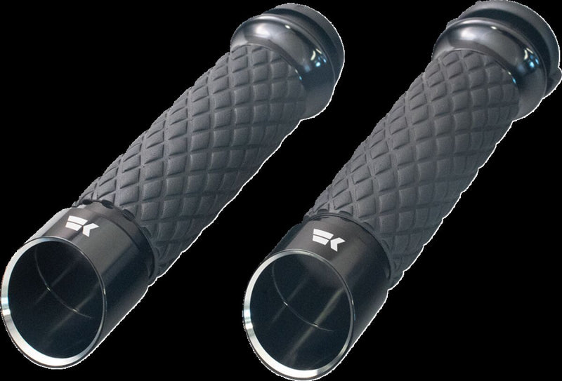 Khrome Werks Edge Grips for 2008-2025 Harley-Davidson Custom Contour Black Closed End Diamond Knurled Aluminium Rubber Pair #500310