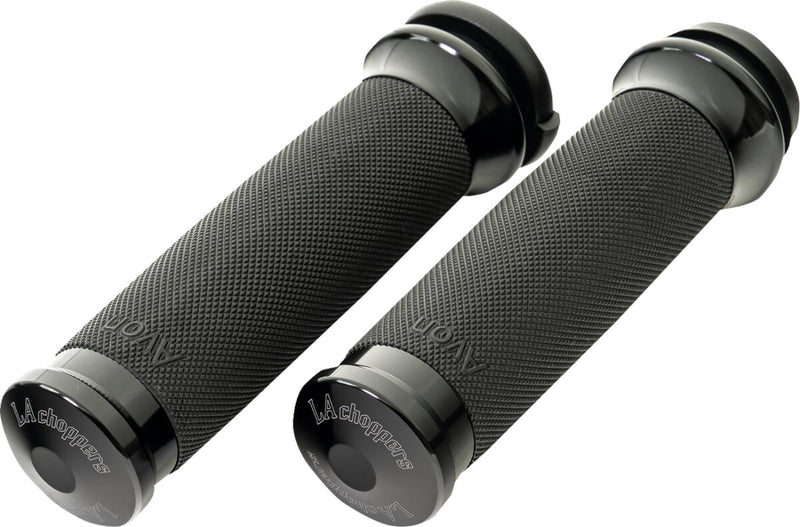 LA Choppers County Line Grips for 2007-2024 Harley-Davidson Anodised Black Closed End Throttle-By-Wire Billet Aluminium Pair #LA-7493-00B