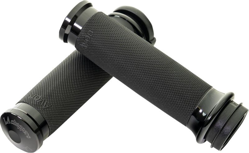 LA Choppers County Line Grips for 2007-2024 Harley-Davidson Anodised Black Closed End Throttle-By-Wire Billet Aluminium Pair #LA-7493-00B