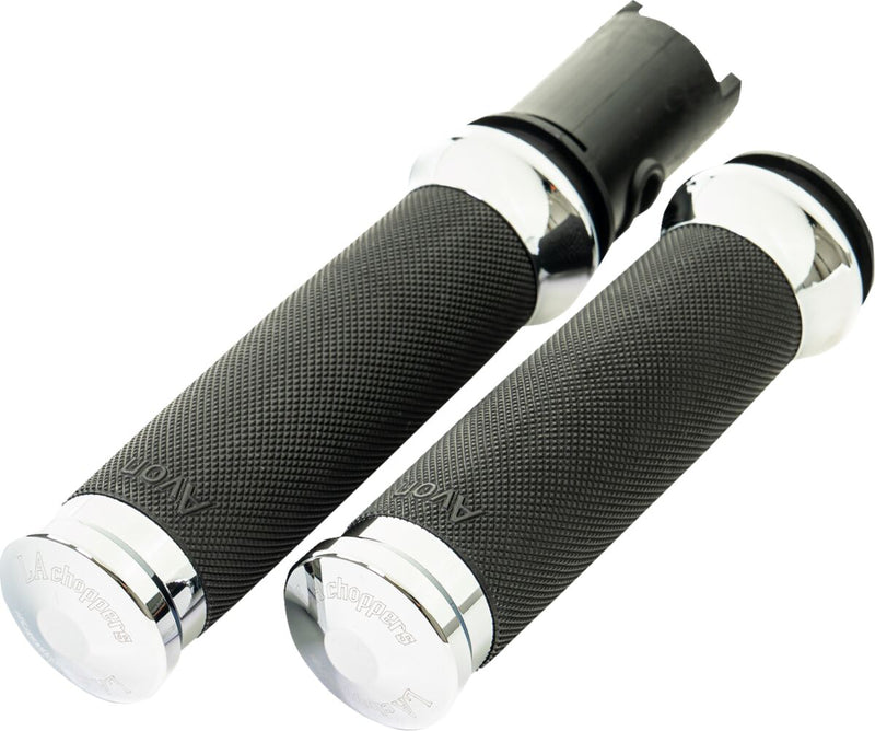 LA Choppers County Line Grips for 2023-2026 Harley-Davidson Chrome Silver Closed End Throttle-By-Wire Billet Aluminium Pair #LA-7493-01