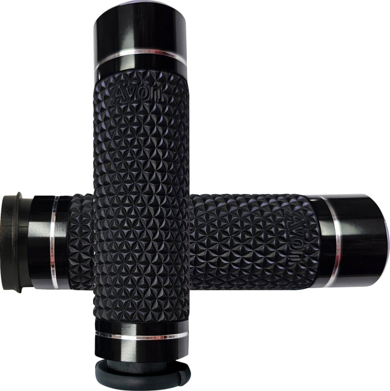 Avon Grips K25 Grips for 2007-2023 Harley-Davidson Anodised Black Closed End Diamond Knurled Billet Aluminium Kraton™ Rubber Pair