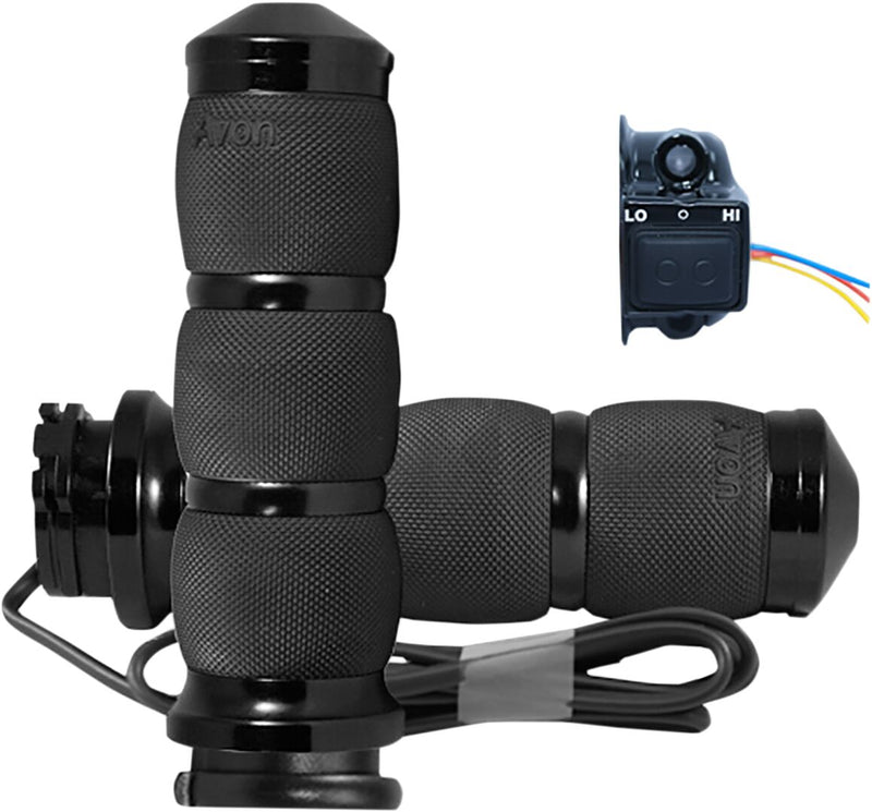 Avon Heated Aircushion Black Anodised Grips For HD Dual Throttle Cable Models With 1 inch Bars