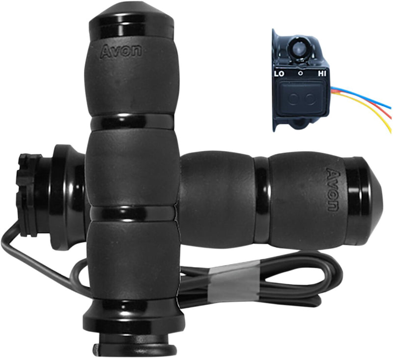 Avon Velvet Air Heated Black Anodised Grips For HD Dual Throttle Cable Models With 1 inch Bars