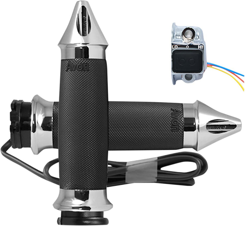 Avon Spike Heated Chrome Grips For HD Dual Throttle Cable Models With 1 inch Bars