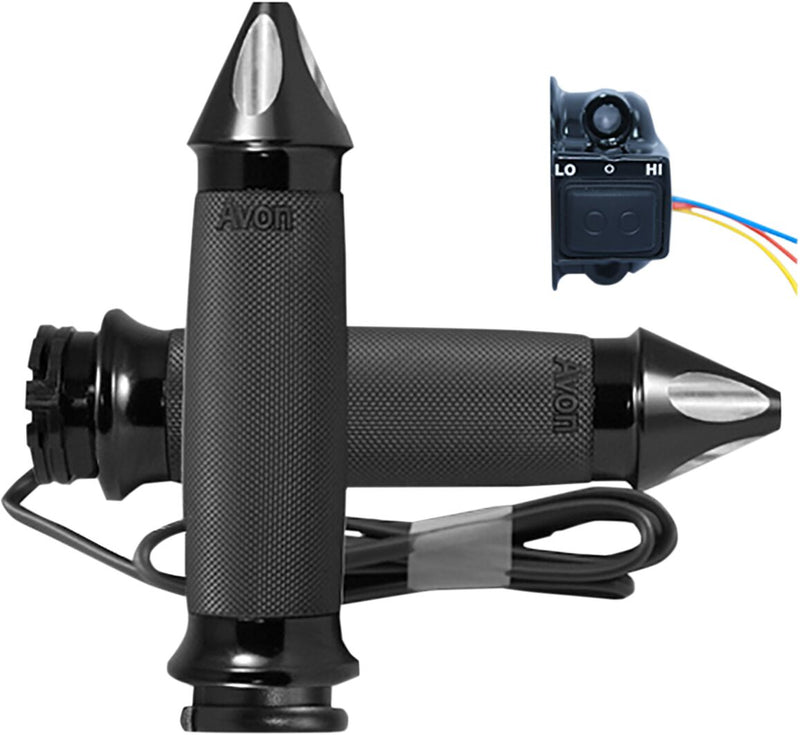 Avon Spike Heated Black/Silver Anodised Grips For HD Dual Throttle Cable Models With 1 inch Bars