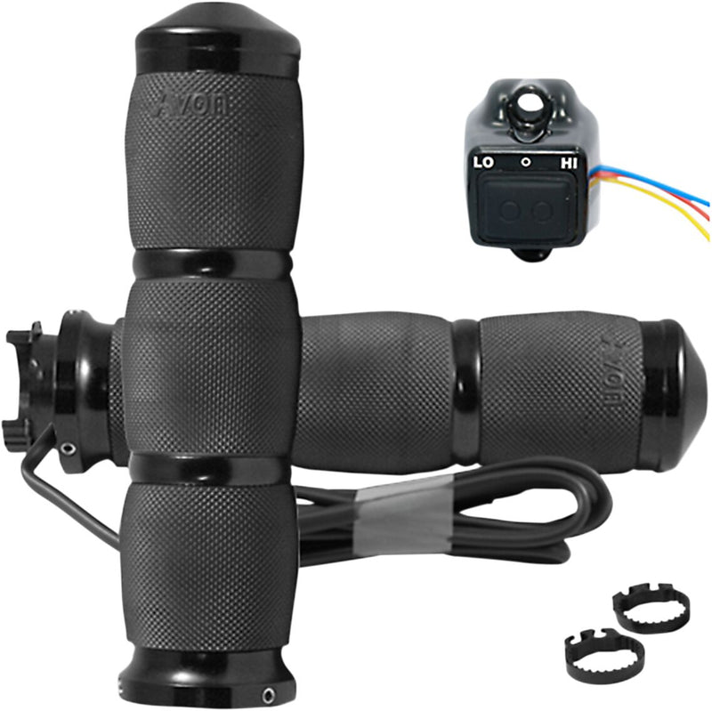 Avon Grips Heated Grips Air Cushion Anodised Black 3-Ring Aluminium Kraton™ Rubber Pair