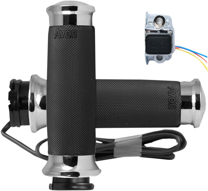 Avon Custom Contour Heated Chrome Grips For HD Dual Throttle Cable Models With 1 inch Bars