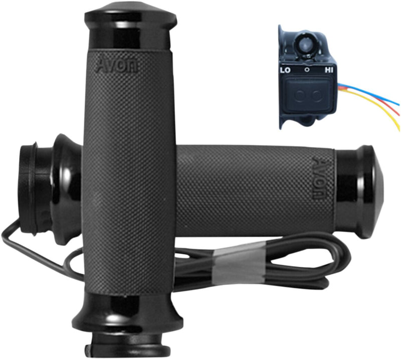 Avon Custom Contour Heated Black Anodised Grips For HD TBW (E Throttle) Models With 1 inch Bars