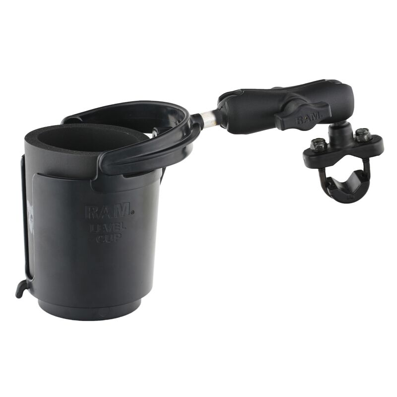 RAM Mounts Handlebar Rail Mount with U-Bolt Base, Level Cup™ Drink Holder and Koozie Black Flat Universal PVC #RAM-B-132RU