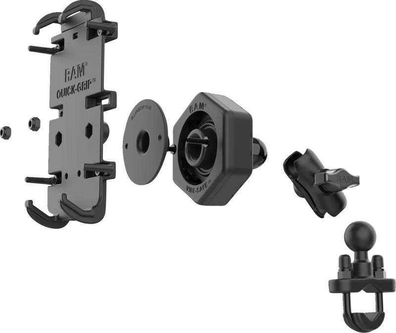 RAM Mounts Quick Grip™ Phone Mount with U-Bolt Base Quick-Grip™ Vibe Safe™ Cradle Black Flat Anti-Vibration Universal Composite #RAM-B-149Z-A-PD4-462