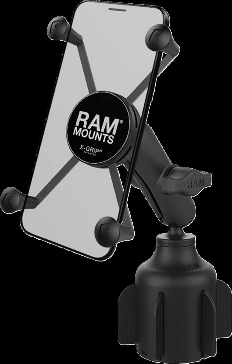 RAM Mounts X-Grip® Large Phone Mount with Stubby™ Cup Holder Base Black Powder-Coated Universal Aluminium Composite Kit #RAP-B-299-4-UN10U