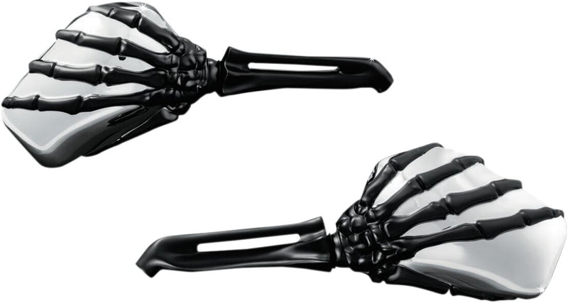 Kuryakyn Skeleton Hand Mirrors - Side View, Aluminum, Pair - Black / Chrome