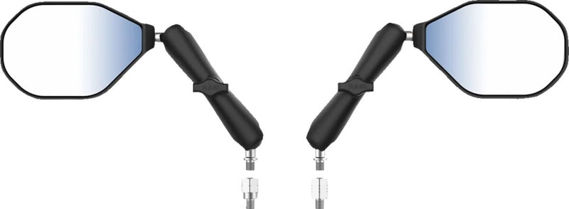 RAM Mounts Tough-Mirror™ Kit with M10-1.25 Bases/Reverse Adapter - Long Arm Black Powder-Coated Left Right Ball and Socket Side View Aluminium Comp...