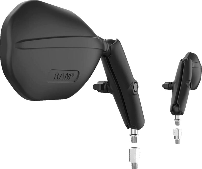 RAM Mounts Tough-Mirror™ Kit with M10-1.25 Bases/Reverse Adapter - Long Arm Black Powder-Coated Left Right Ball and Socket Side View Aluminium Comp... #RAM-B-349-RTA-C-465R