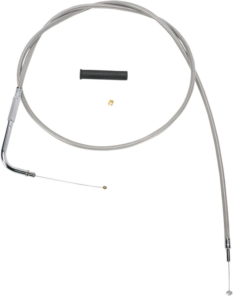 Drag Specialties Stainless Braided Throttle Cable - Each - Silver / Unfinished for Harley-Davidson Touring, Softail, Sportster & Dyna 1996-2022