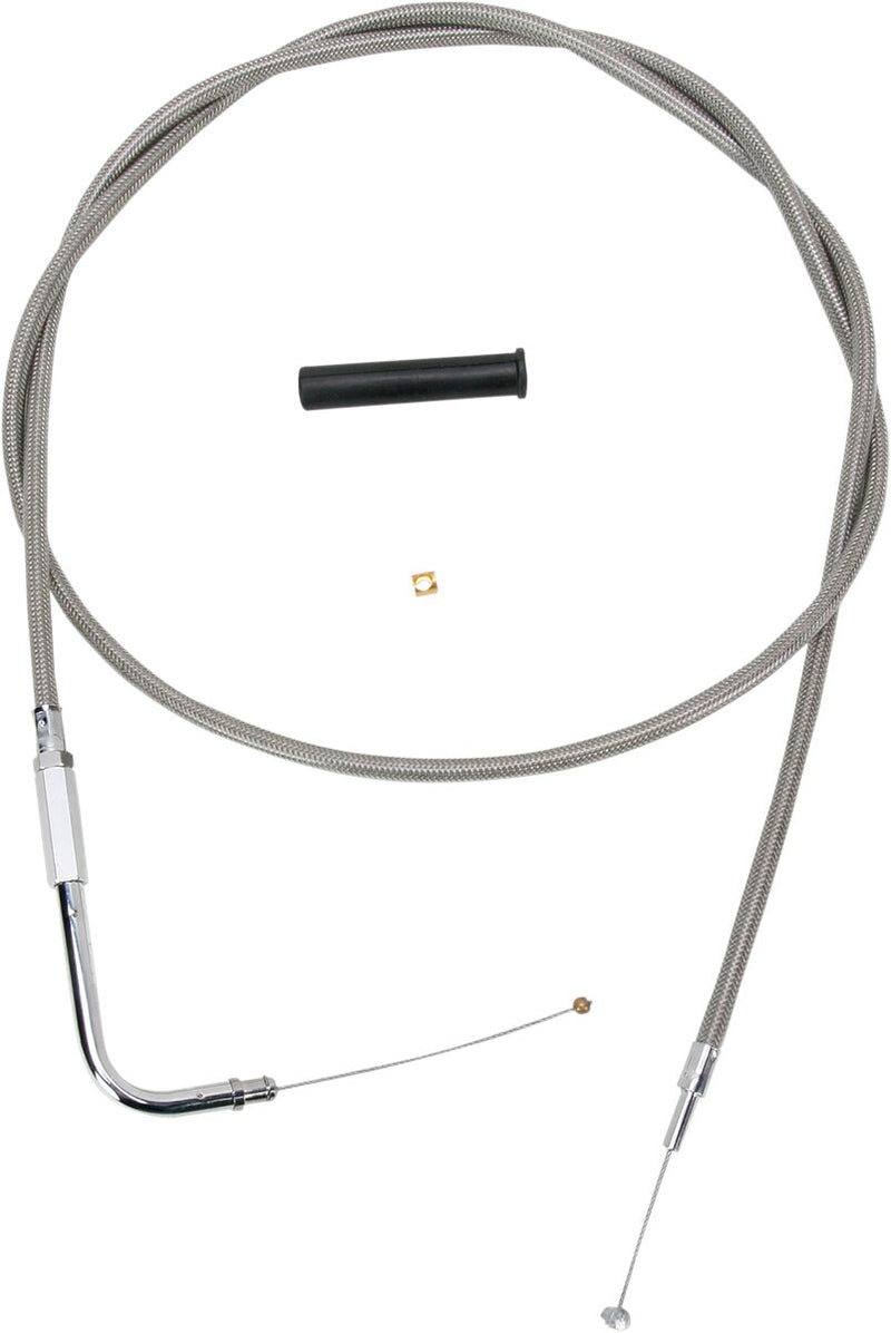 Drag Specialties Stainless Braided Throttle Cable - Each - Silver / Unfinished for Harley-Davidson Touring, Softail, Sportster & Dyna 1996-2022