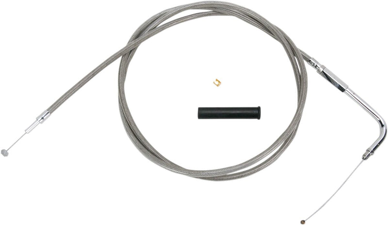 Drag Specialties Stainless Braided Throttle Cable - Each - Silver / Unfinished for Harley-Davidson Touring, Softail, Sportster & Dyna 1996-2022