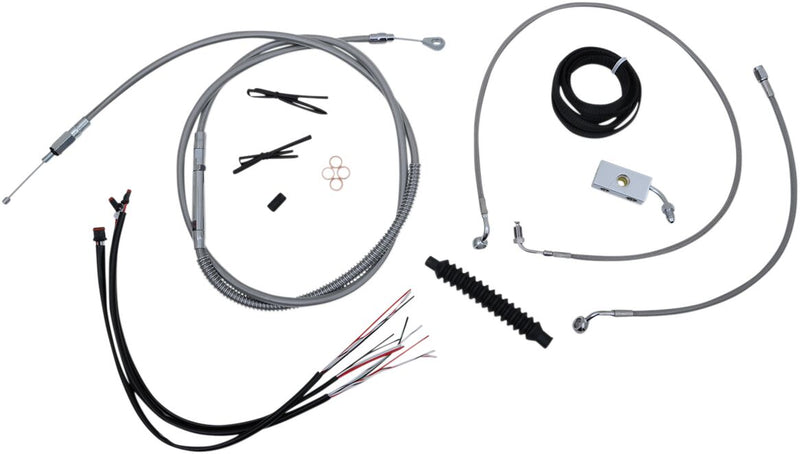 LA Choppers Complete Stainless Braided Handlebar Cable/Brake Line Kit Cable Kit Clear-Coated Natural Silver Alternate Length Clutch Line #LA-8152KT2-16