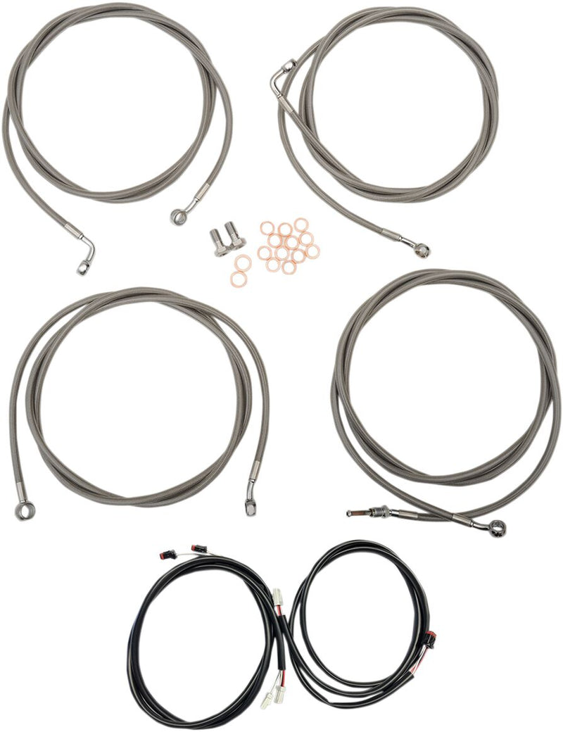 LA Choppers Complete Plug-and-Play Cable Kit Clear-Coated Natural Silver Alternate Length Braided Brake Line Clutch Line #LA-8054KT3-19