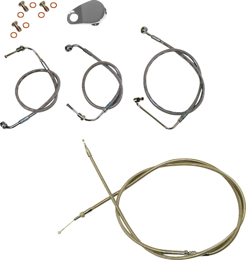 LA Choppers Standard Stainless Braided Handlebar Cable/Brake Line Kit Cable Kit Clear-Coated Natural Silver Alternate Length Clutch Line #LA-8155KT-13