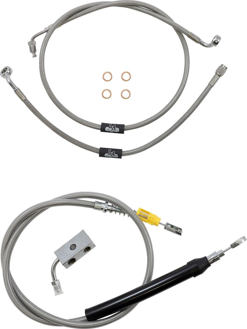 LA Choppers Standard Stainless Braided Handlebar Cable/Brake Line Kit Cable Kit Clear-Coated Natural Silver Alternate Length Clutch Line #LA-8155KT-19