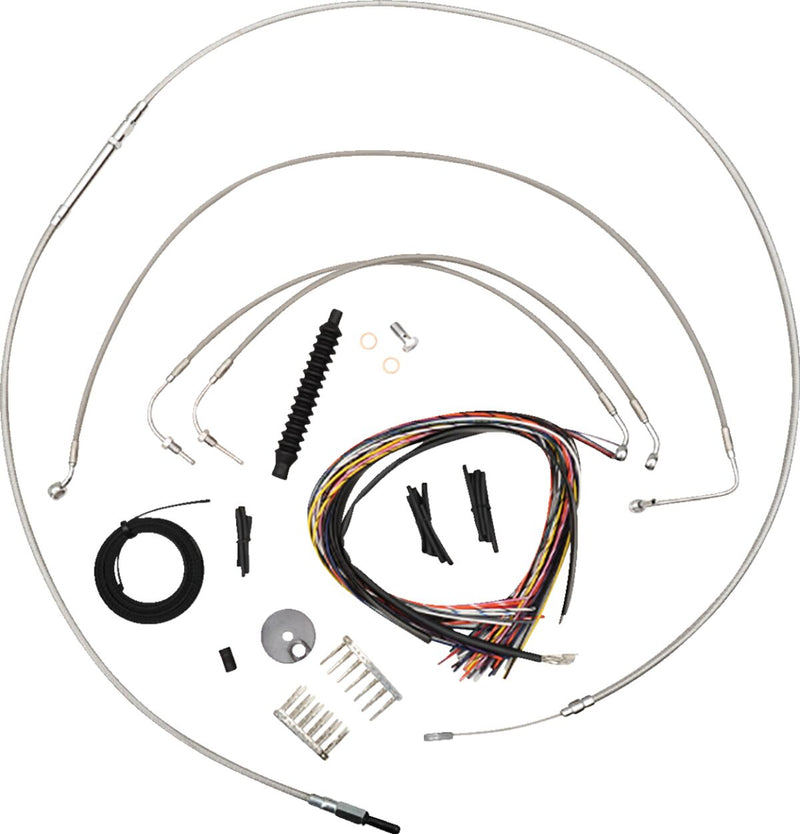 LA Choppers Complete Stainless Braided Handlebar Cable/Brake Line Kit Cable Kit Clear-Coated Natural Silver Alternate Length Clutch Line #LA-8155KT2-13