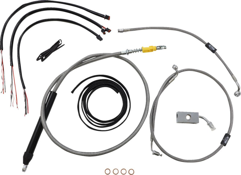LA Choppers Complete Stainless Braided Handlebar Cable/Brake Line Kit Cable Kit Clear-Coated Natural Silver Alternate Length Clutch Line #LA-8155KT2-19