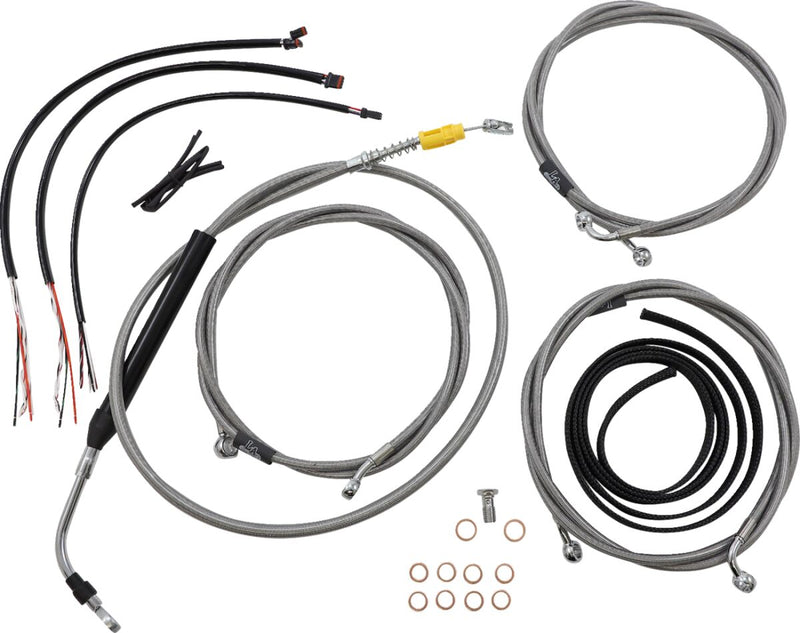 LA Choppers Complete Stainless Braided Handlebar Cable/Brake Line Kit Cable Kit Clear-Coated Natural Silver Alternate Length Clutch Line