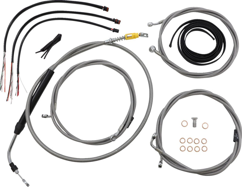 LA Choppers Complete Stainless Braided Handlebar Cable/Brake Line Kit Cable Kit Clear-Coated Natural Silver Alternate Length Clutch Line #LA-8056KT2-19