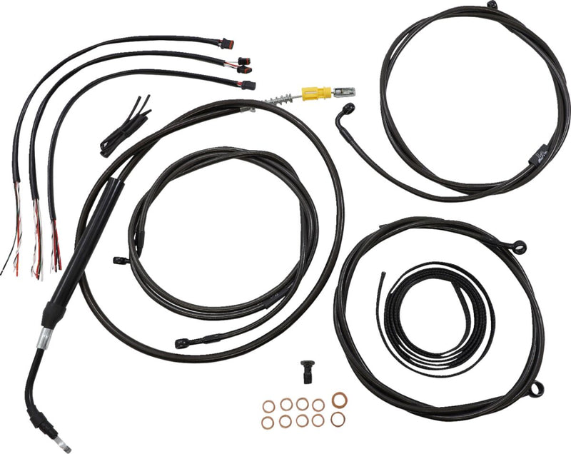 LA Choppers Complete Midnight Braided Handlebar Cable/Brake Line Kit Cable Kit Black Clear-Coated Alternate Length Clutch Line Black| Clear-Coated| Natural