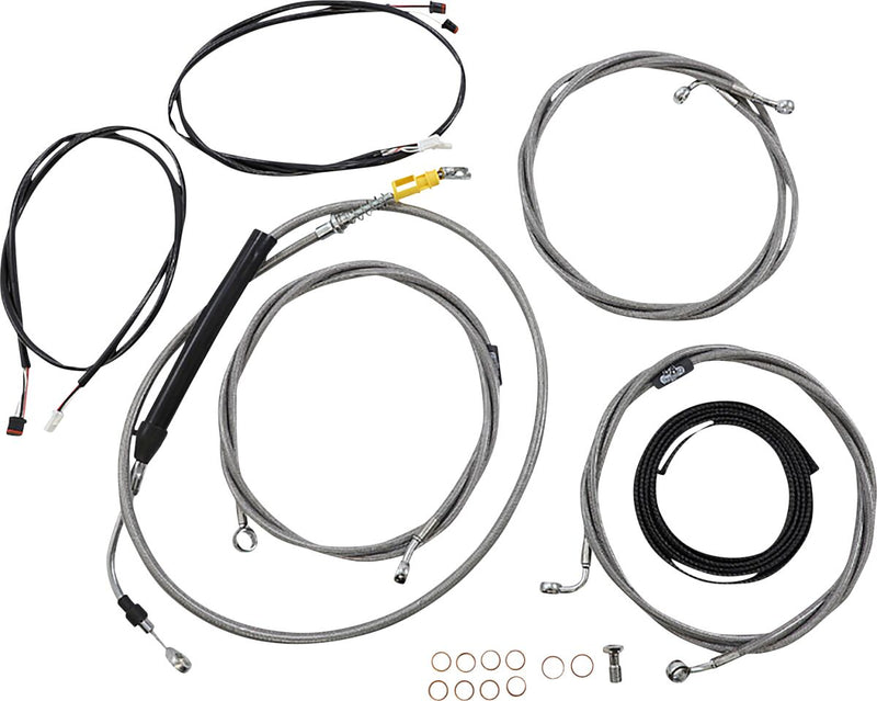 LA Choppers Complete Plug-and-Play Cable Kit Clear-Coated Natural Silver Alternate Length Braided Brake Line Clutch Line #LA-8058KT3-13