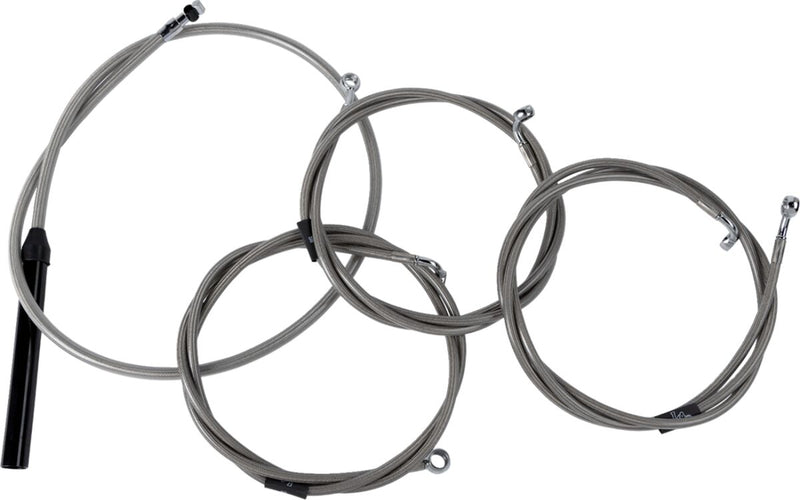 LA Choppers Complete Stainless Braided Handlebar Cable/Brake Line Kit Cable Kit Clear-Coated Natural Silver Clutch Line