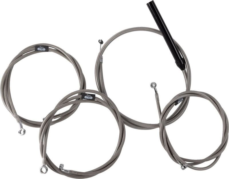 LA Choppers Complete Stainless Braided Handlebar Cable/Brake Line Kit Cable Kit Clear-Coated Natural Silver Alternate Length Clutch Line